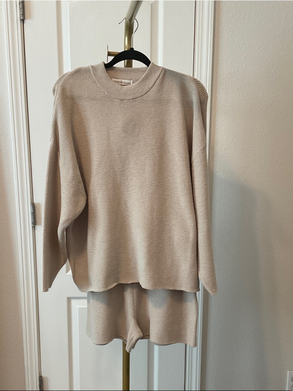 Zenana Outfitters Cream Knit Romper Set